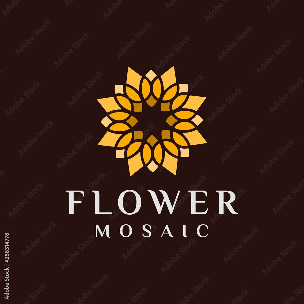 gold flower pattern logo - vector illustration on a dark background gold flower pattern logo - vector illustration on a dark background