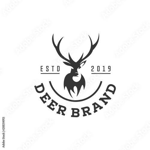 deer head hunting logo, vector illustration of deer animal in silhouette style
