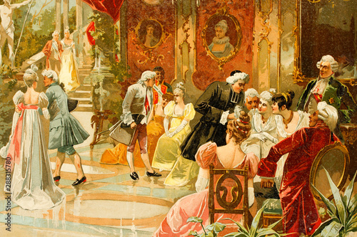 Court dance. Louis XV. Eighteenth century. Antique illustration. Book of history. 1897.