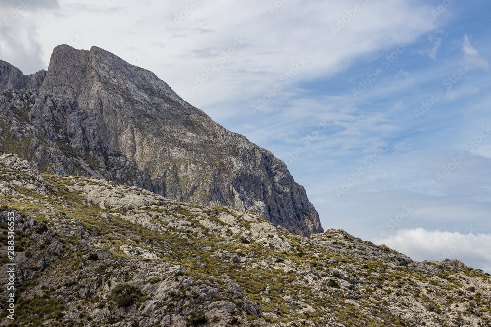 Scenic view at landscape on Serra de Tramuntana in the north of mallorca between Lluc and Sa Calobra