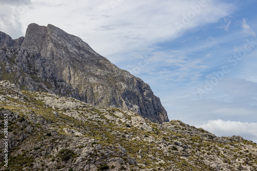 Scenic view at landscape on Serra de Tramuntana in the north of mallorca between Lluc and Sa Calobra