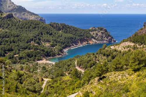 Scenic view at nice bay on the coastline of Serra de Tramuntana on island Mallorca, Spain