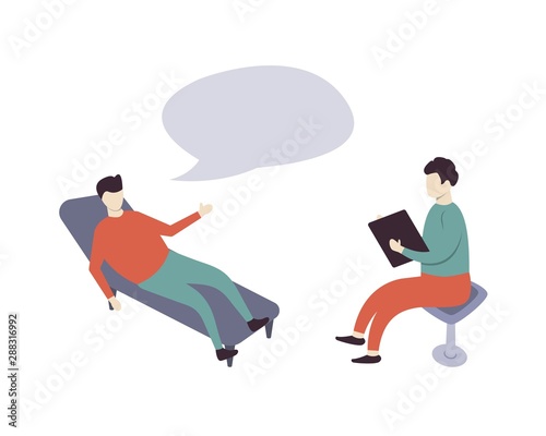 Psychotherapy practice. Man in the seat of psychotherapy vector illustration