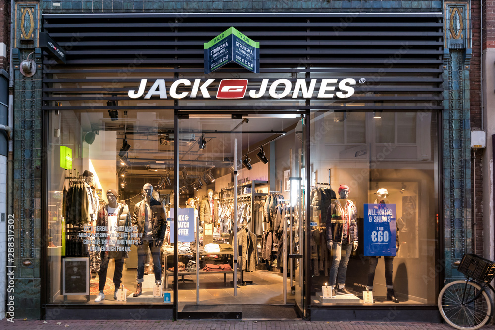 SNEEK, THE NETHERLANDS - NOVEMBER 2, 2018: Jack & Jones branch. Jack & Jones  is a brand of Bestseller A/S is a privately held family-owned clothing  company based in Denmark. Stock Photo