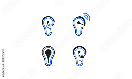 Hearing Aid Symbol, Ear vector icon hearing aid ear listen sound graphics. Hearing aid logo, typography ear hearing vector logo image icon, Vector line ear Icon, Ear vector icon, hearing symbol. 