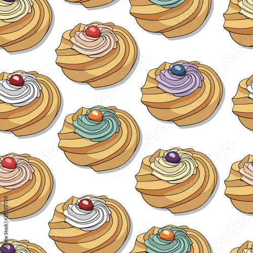 Seamless pattern with hand drawn zeppoles on a white background.