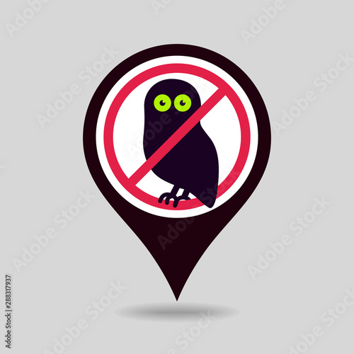 No  Ban or Stop signs. Halloween owl pin map icon
