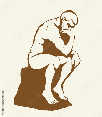 The statue the Thinker. Vector drawing