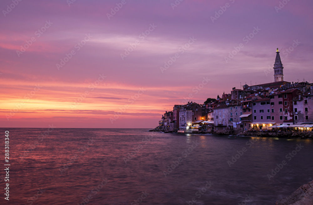 Red sunset in Rovinj, Croatia