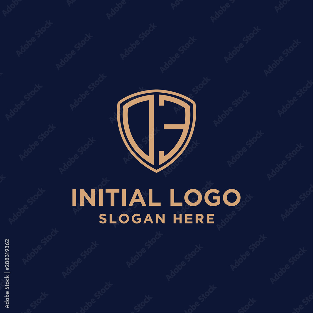 initial DE logo template. shield and gold logo. vector initial DE logo template. shield and gold logo. vector