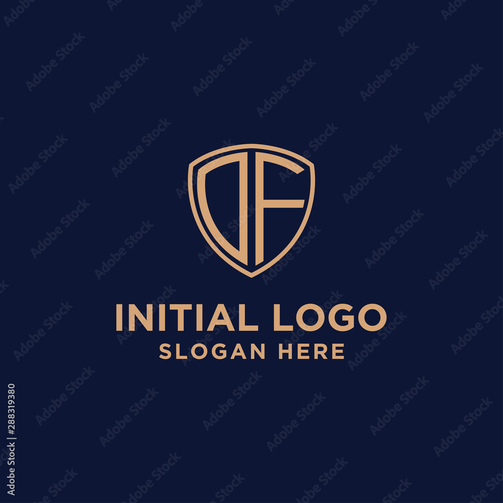 initial DF logo template. shield and gold logo. vector initial DF logo template. shield and gold logo. vector