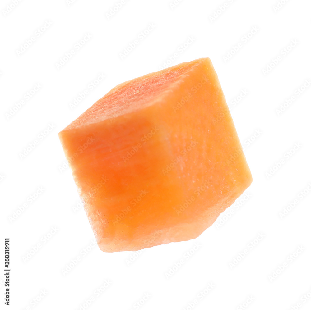 Fresh juicy carrot cube isolated on white
