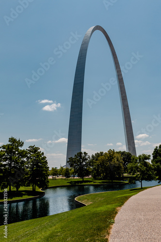 Gateway Arch Landmark St. Louis Park View with Pond Reflection