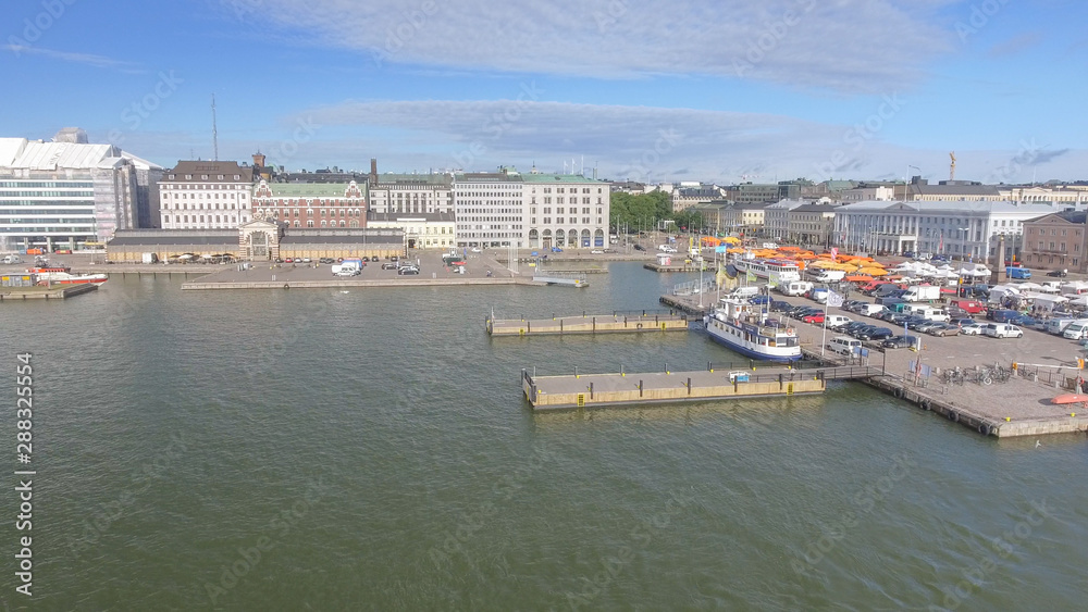 Aerial view of Helsinki port and cityscape in summer, Finland