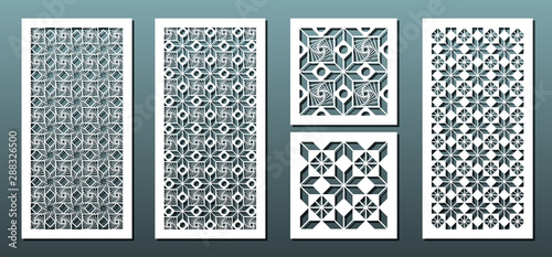 Laser cut panels, vector set for wood or metal decor, abstract geometric pattern