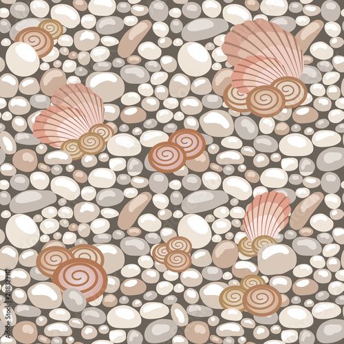 Stone texture with seashells, seamless pattern