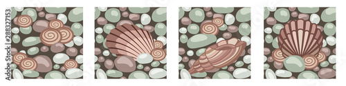 Stone texture with seashells, set of seamless patterns