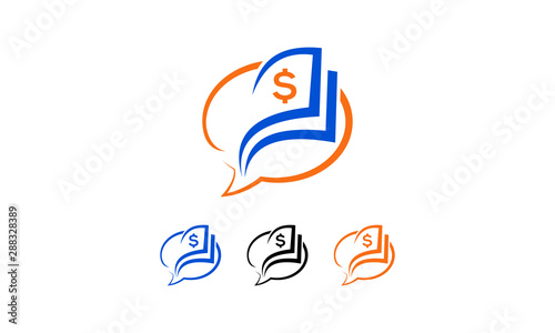 Creative Money Logo Design Template, Financial adviser logo design layout. Business and finance creative icon concept. Money symbol template. Bubble speech with cash in negative space. Money Logo Temp