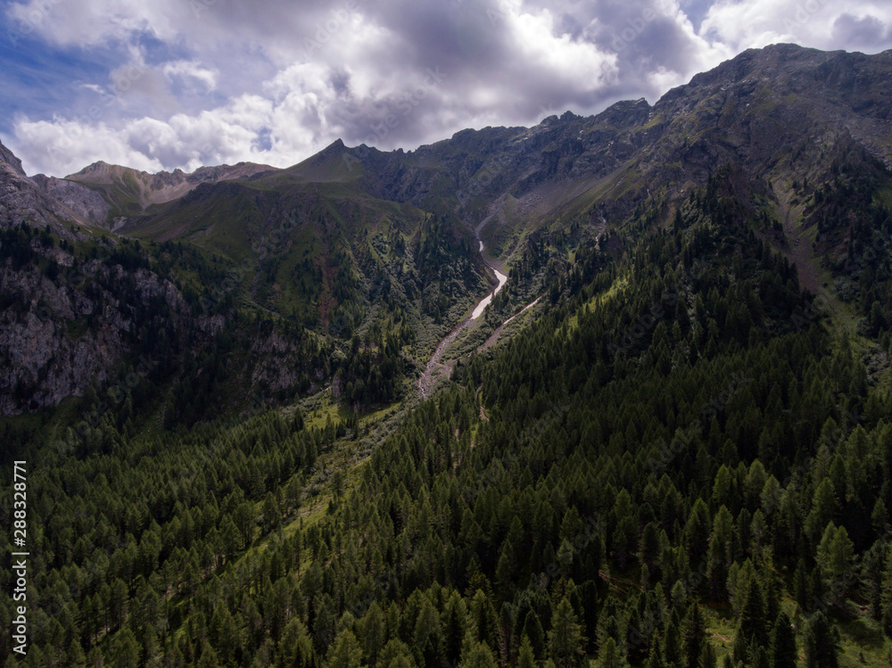 Dolomites, Val di Fassa,Trentino Alto Adige, northern Italy, Europe,Val Monzoni aerial view landscape