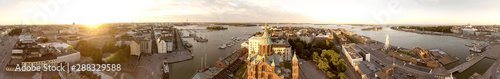 Helsinki aerial panoramic view at sunset, Finland