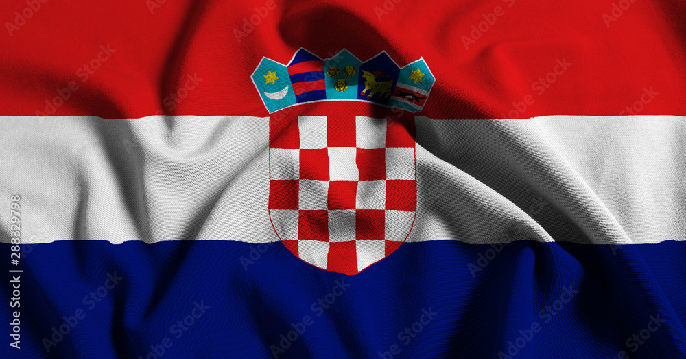 National flag of Croatia on a waving cotton texture background