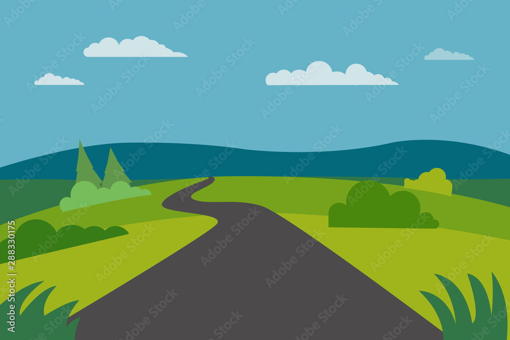 Rural nature scene with street.path road with nature background.Road to nature sky background