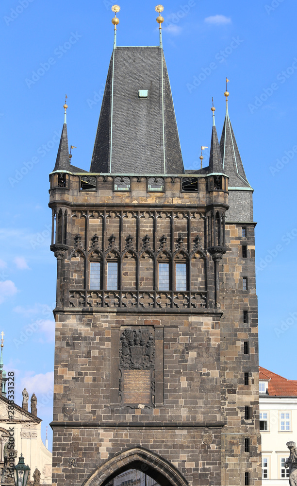 Tower of the Charles Bridge called Karluv Most in Prague Europe