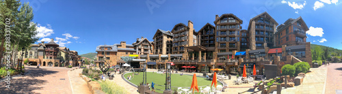VAIL, CO - JULY 3, 2019: Panoramic view of city streets on a sunny summer day. Vail is a famous tourist destination in Colorado photo