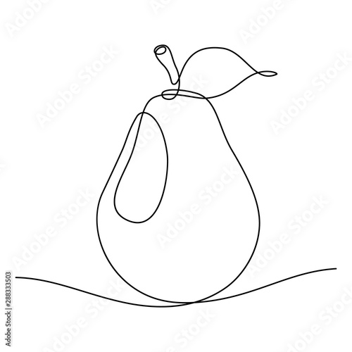 Pear fruit in continuous line art drawing style. Minimalist black line sketch on white background. Vector illustration