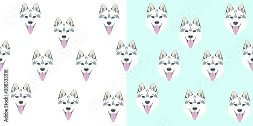 Seamless pattern. Dogs heads on a light background