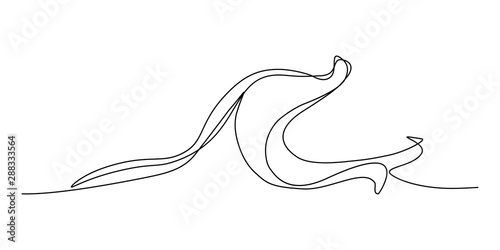 Banana peel in continuous line art drawing style. Minimalist black line sketch on white background. Vector illustration