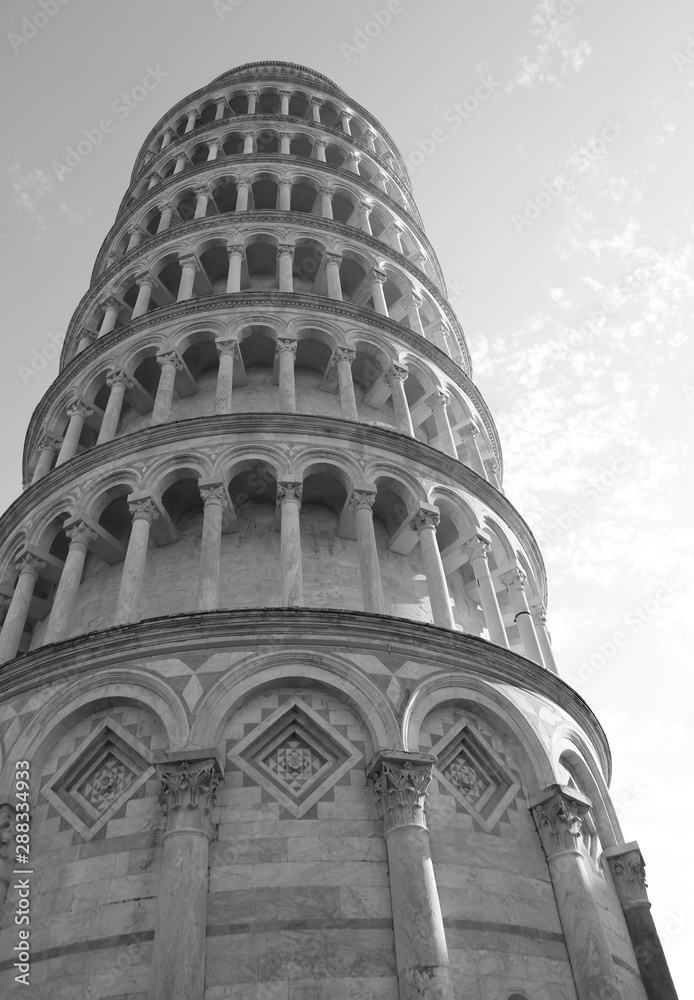Leaning Tower of Pisa with black and white toned effect