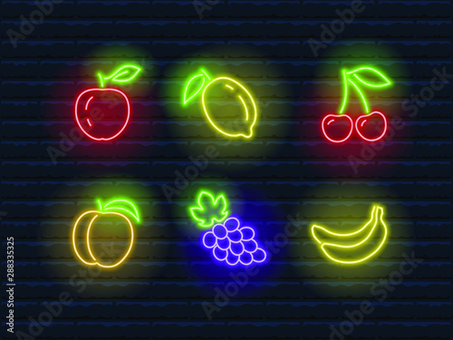 neon fruits set