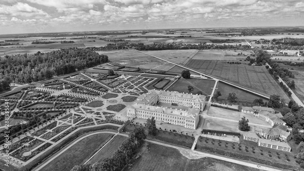 Fototapeta premium Panoramic aerial view of Rundale Castle in Latvia
