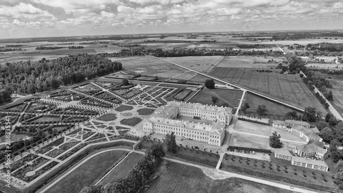 Panoramic aerial view of Rundale Castle in Latvia