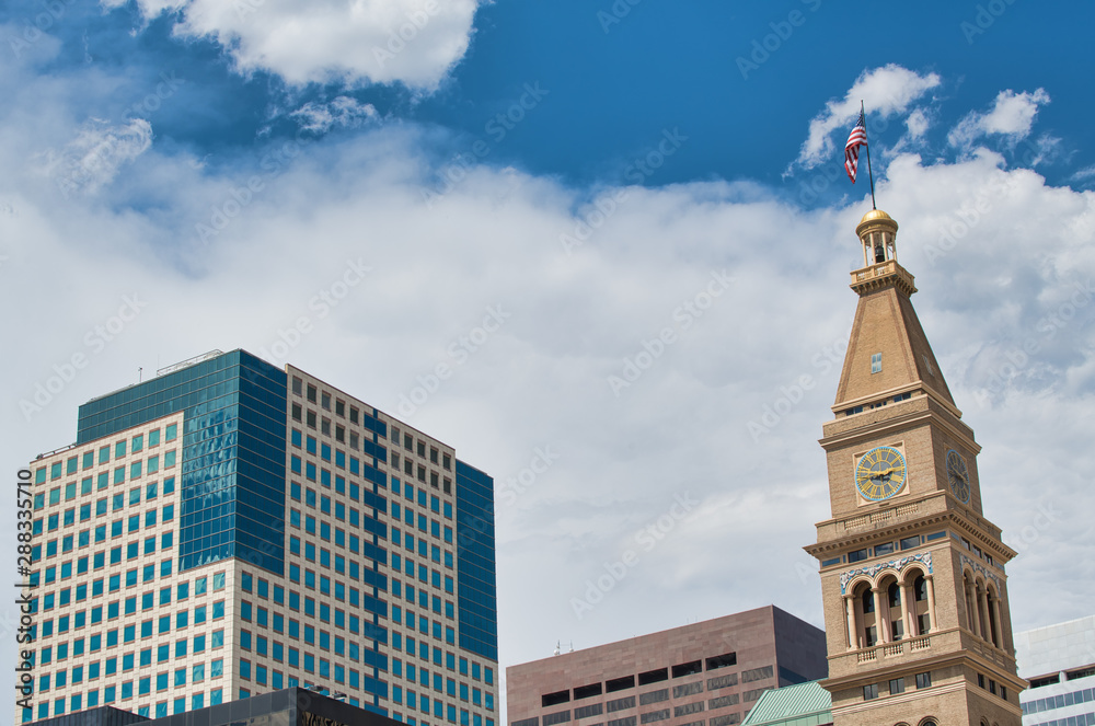 Modern buildings of Denver, Colorado. Beautiful city skyline in summer