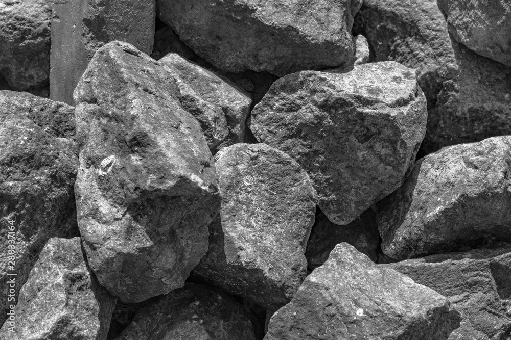 A pile of large gray stones. A lot of gray stones A pile of large gray stones. A lot of gray stones