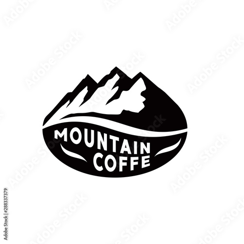 Mountain Coffee Logo concept, mountain with coffee bean logo. coffee, mountain, logo, cafe, adventure, nature, caffeine, bean, climbing, camp, concept, design, expedition, exploration