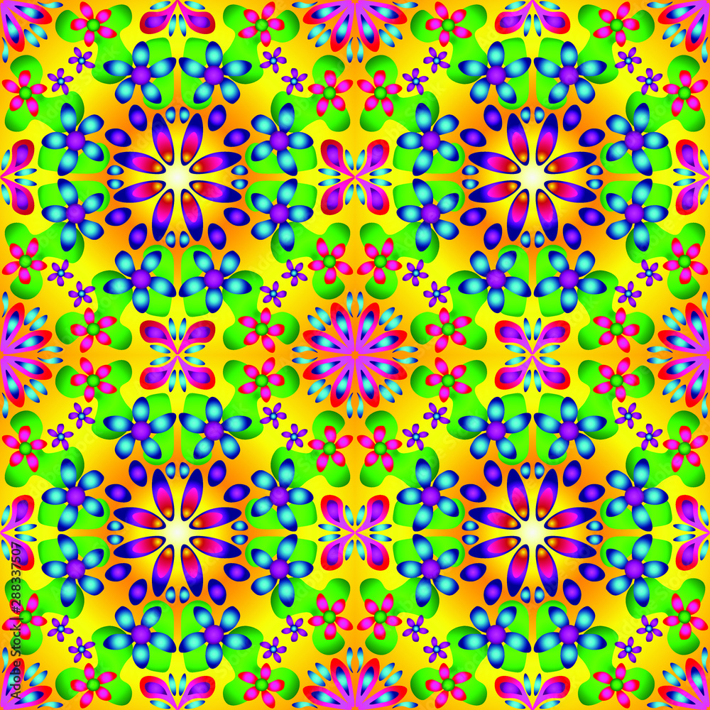 Seamless endless vector repeating multicolored bright ornament of different colors