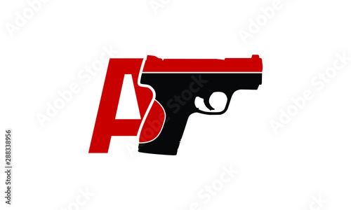 Pistol Weapon logo label emblem. A pair of crossed pistol guns, shooting gun logo for shooting club, vector illustration, Gun sign icon. Firearms weapon symbol.  Pistol isolated vector icon, Tactic pi