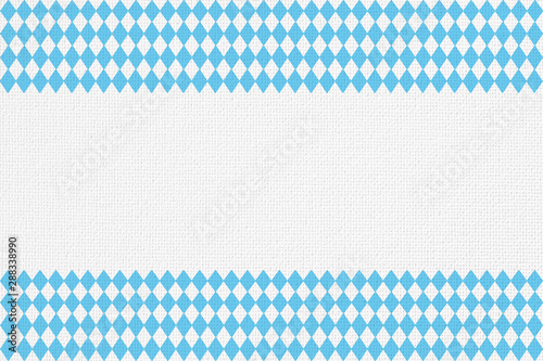 Oktoberfest background with blue Bavarian check seamless pattern, flag of Bavaria on white fabric canvas for Germany national festival celebration party