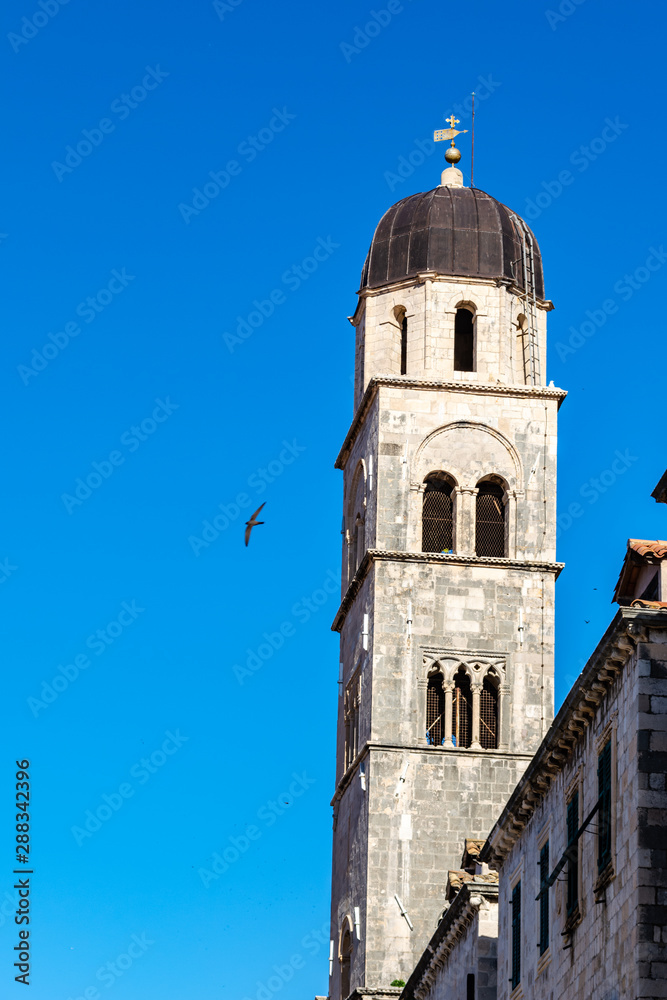 old clock tower in old town in Dubrovnik