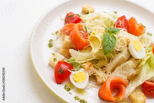 seafood salad with a eggs on a white background