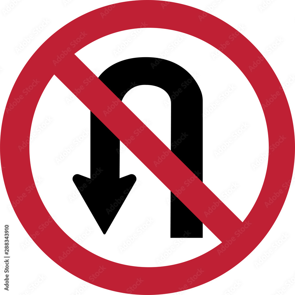 Prohibition Sign U-Turn,Draw from Vector Illustration Prohibition Sign U-Turn,Draw from Vector Illustration