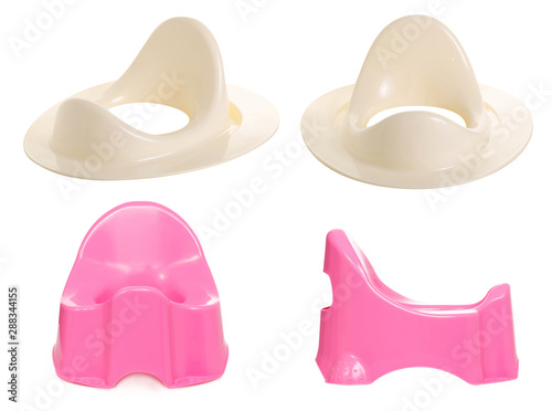 Set baby potty on white background isolation