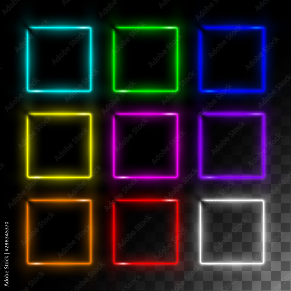 Realistic neon frame set square Realistic neon frame set square