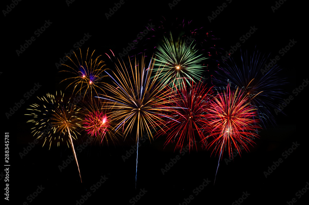 Colorful fireworks on black background