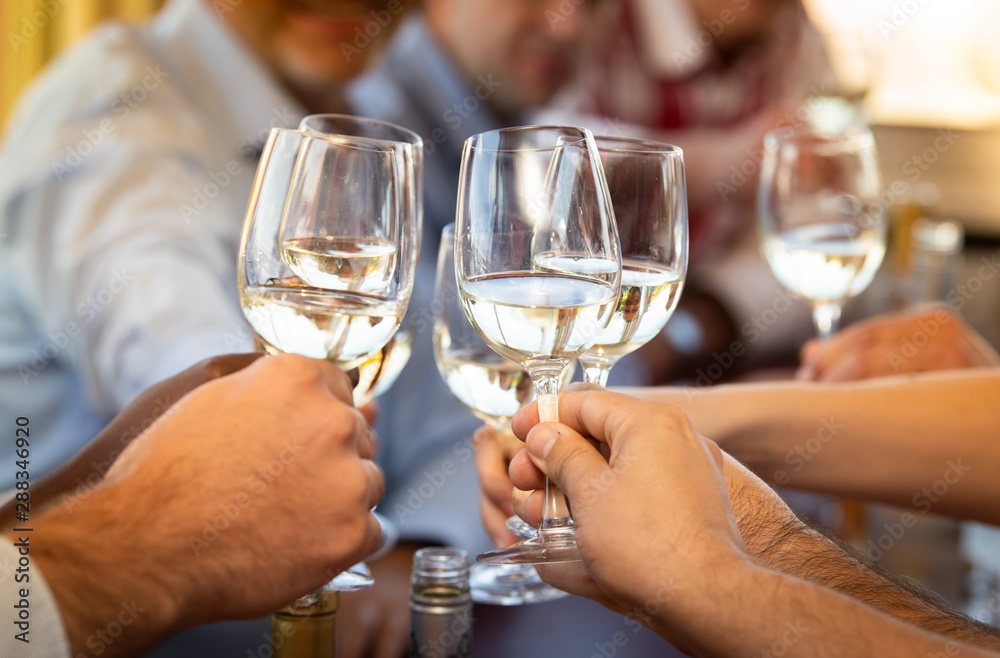 Wine white in drinks served for a friendly party in a bar or a restaurant Wine white in drinks served for a friendly party in a bar or a restaurant