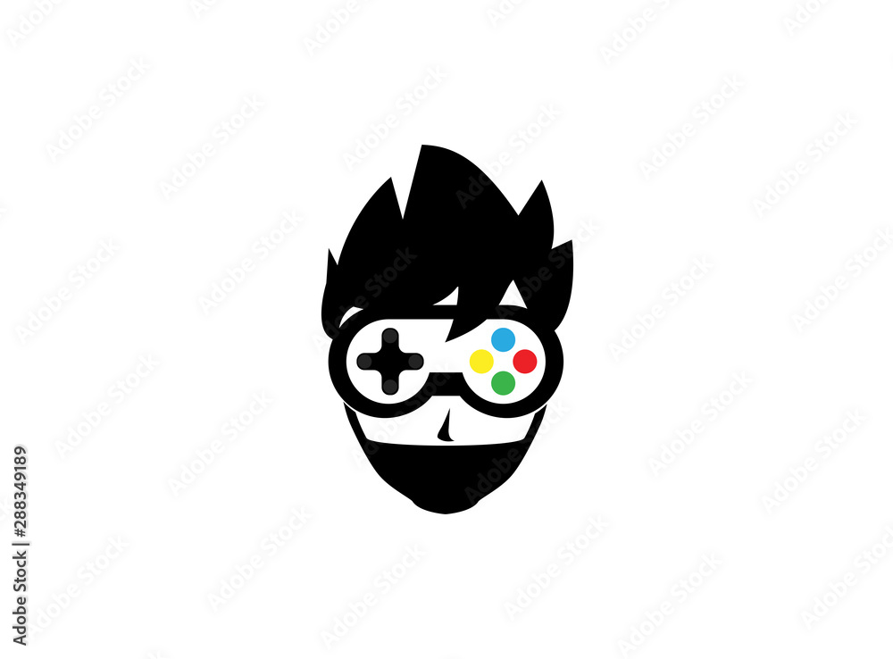 Gamer head hair console symbol vector logo design illustration on white background