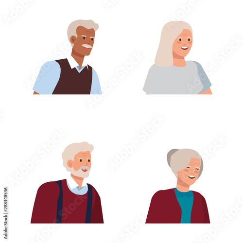 set of old women and men with blouse and shirt